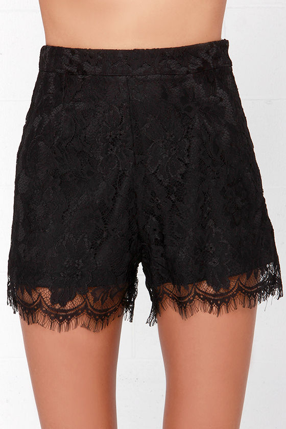 Prance Boldly Black High-Waisted Lace Shorts